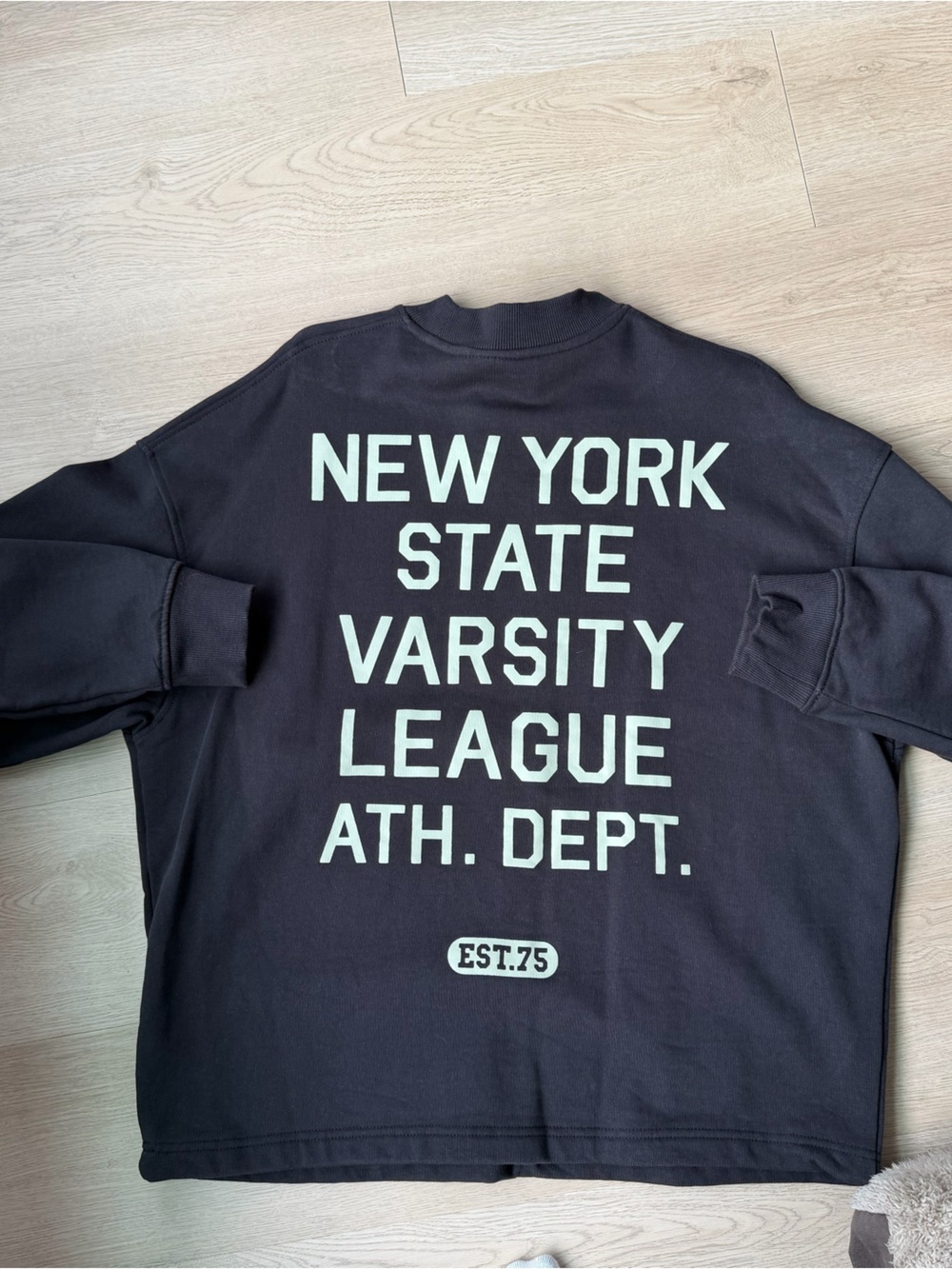 Zara Men Black Crewneck Sweater with 'New York Ath. Dept.' Print